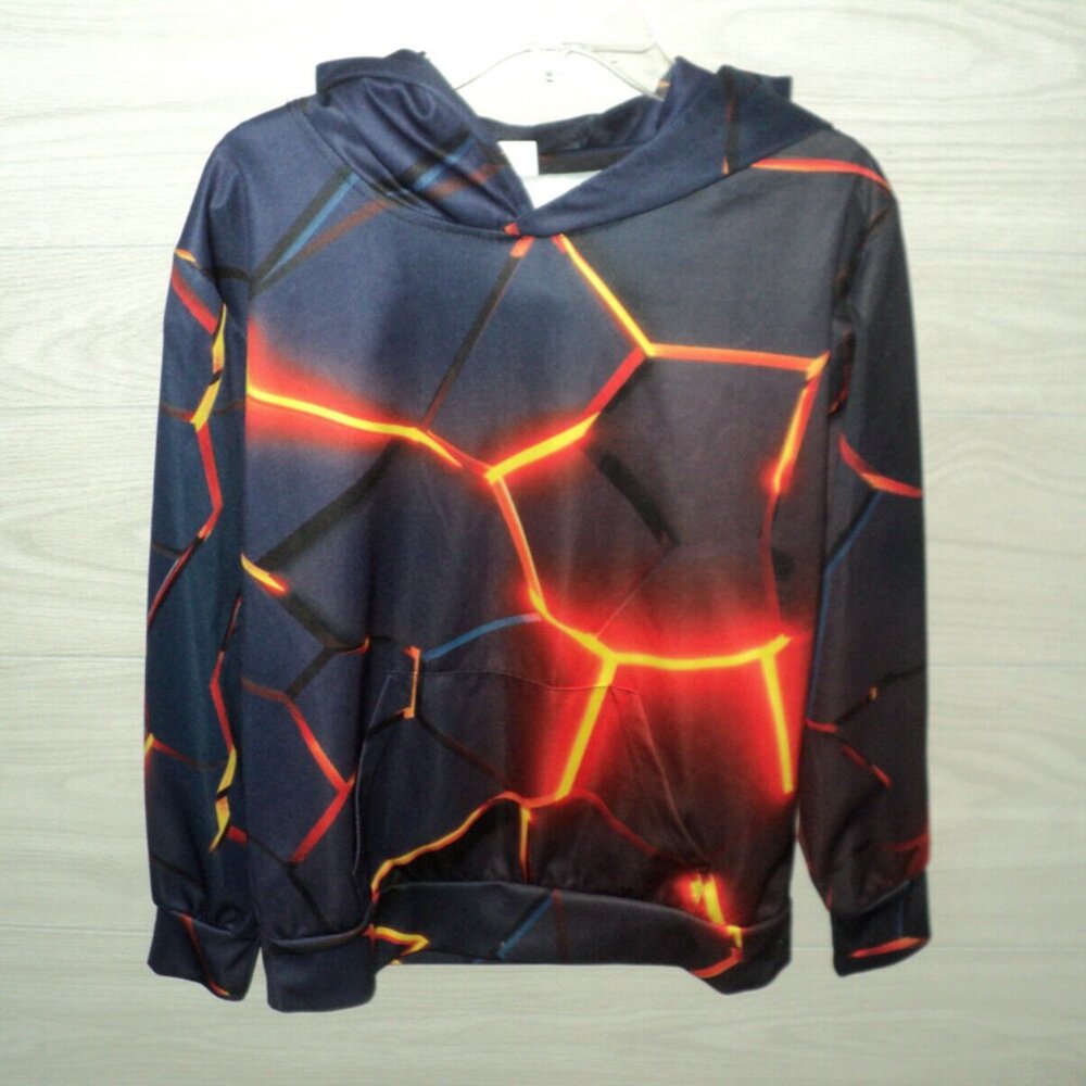 Boy's Hoodie 3D Graphic Neon Print Long Sleeves Kangaroo Pockets Black, Orange